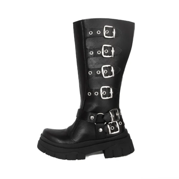 Bota Caña Larga Mujer Negra con Hebillas
