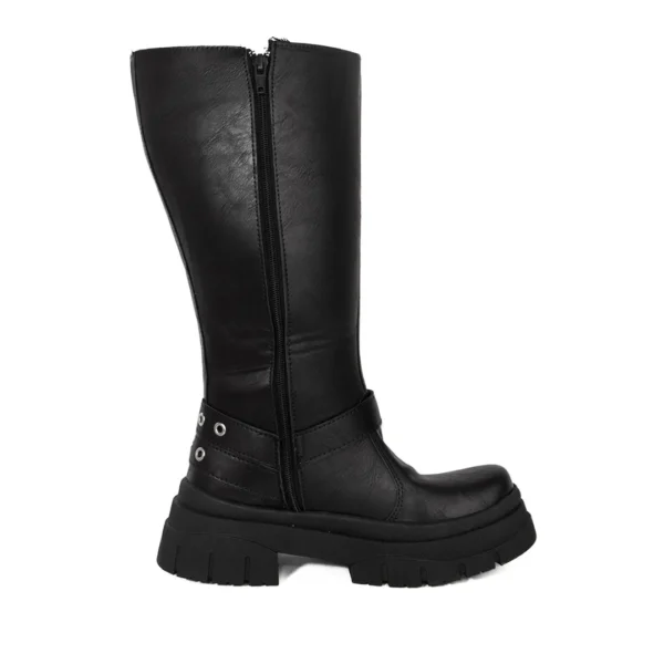 Bota Caña Larga Mujer Negra con Hebillas