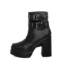 Bota Mujer Negra con Taco y Hebillas