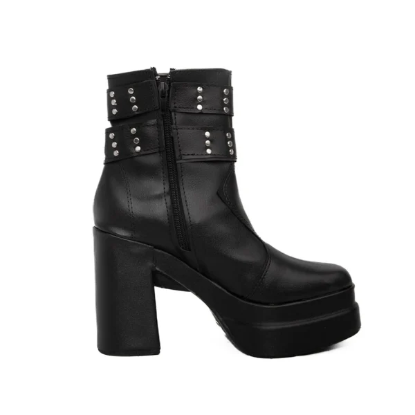 Bota Mujer Negra con Taco y Hebillas